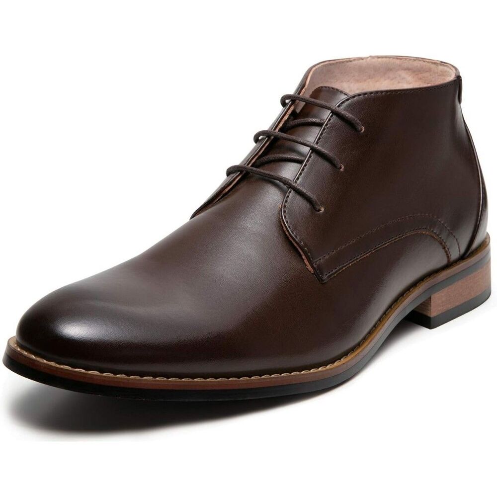 Zriang Mens Brown Leather Round Toe Lace-Up Ankle Chukka Boots Size 8